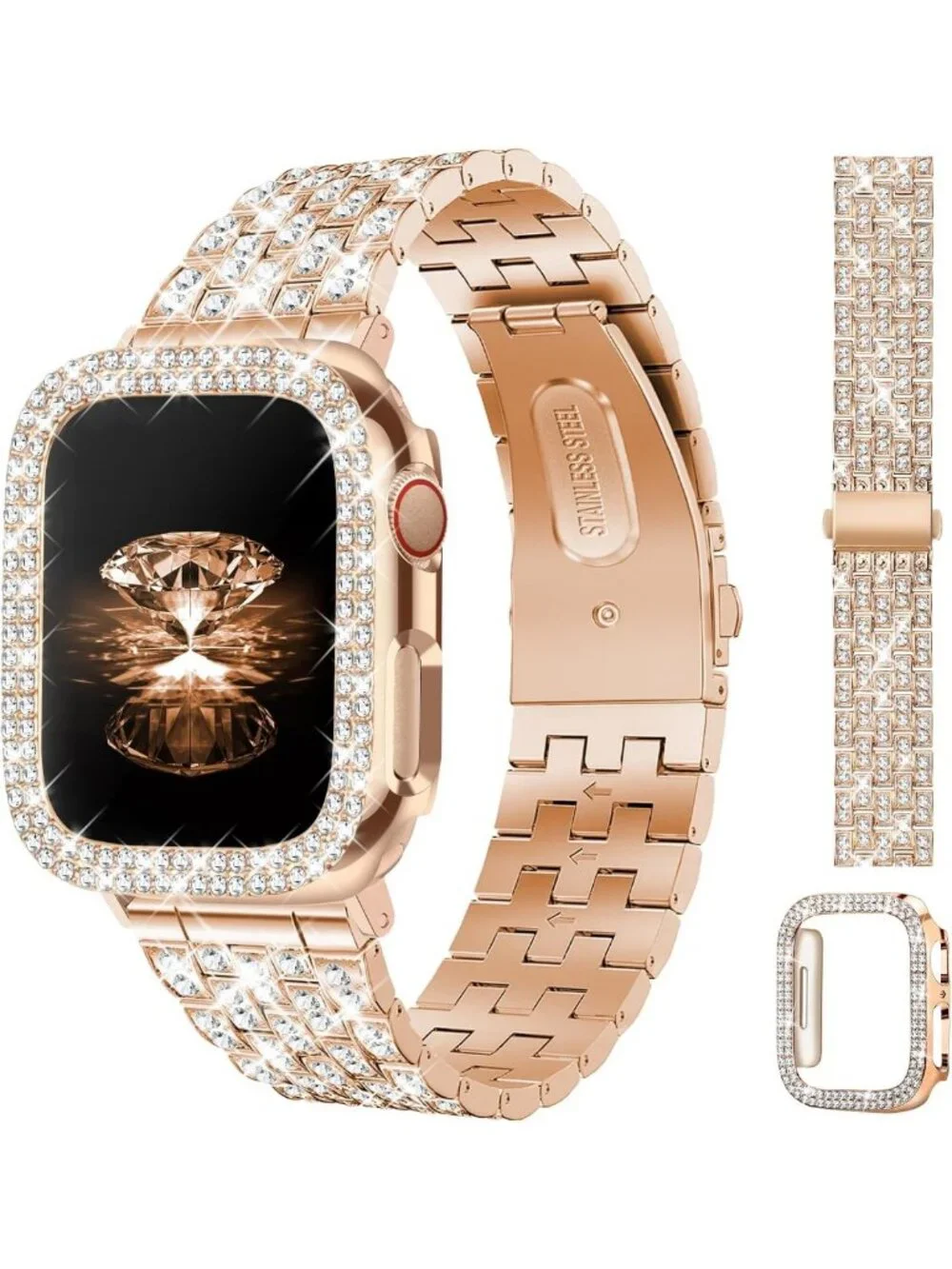 Luxury Bling Diamond Band for Apple Watch 38mm-49mm, Metal Bracelet Strap